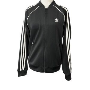 Adidas Jacket Womens Small Black White Trefoil Track Top 3 Stripes SST TT Zip Up